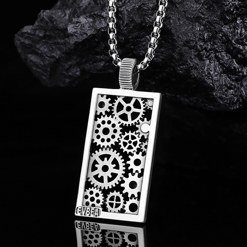 EVBEA Steam Peng Hollow Gear Square Plate Pendant Necklace