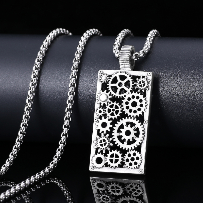 EVBEA Steam Peng Hollow Gear Square Plate Pendant Necklace