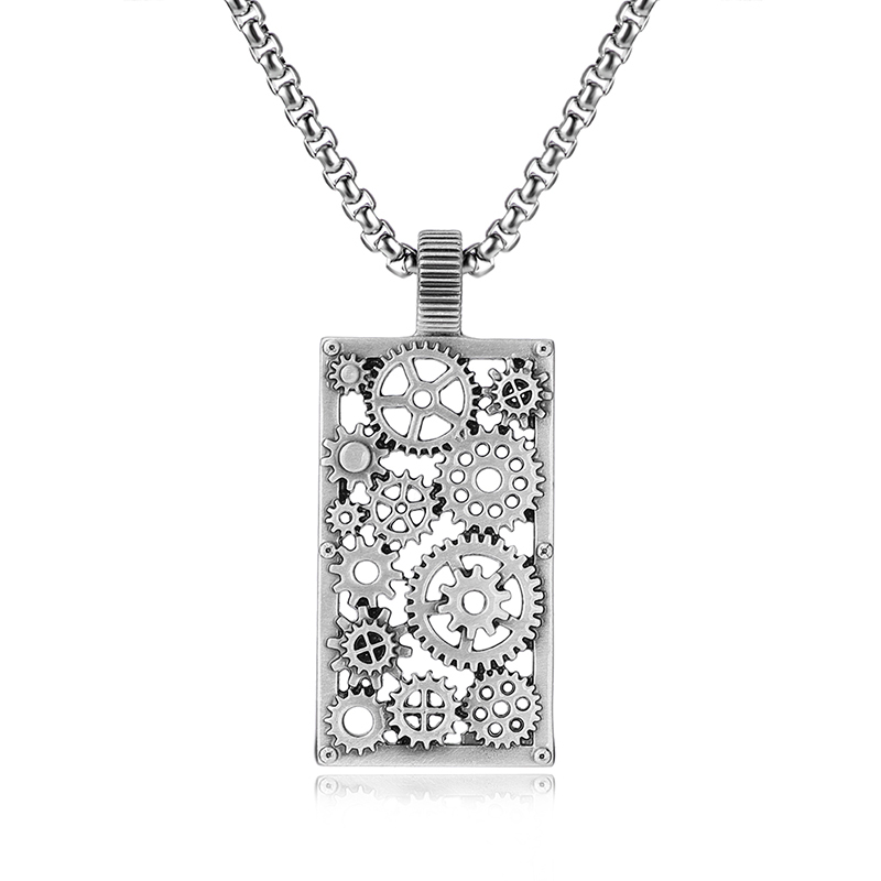 EVBEA Steam Peng Hollow Gear Square Plate Pendant Necklace
