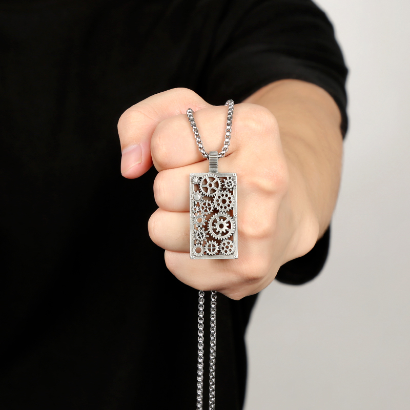 EVBEA Steam Peng Hollow Gear Square Plate Pendant Necklace