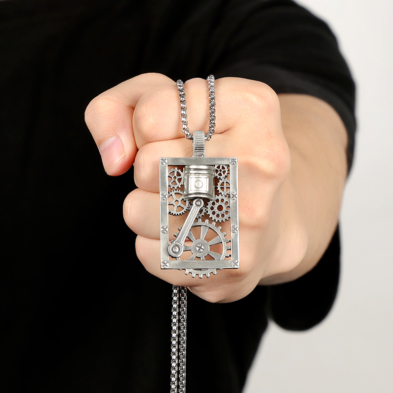 EVBEA Steam Peng Piston Gear Hollow Square Pendant Necklace