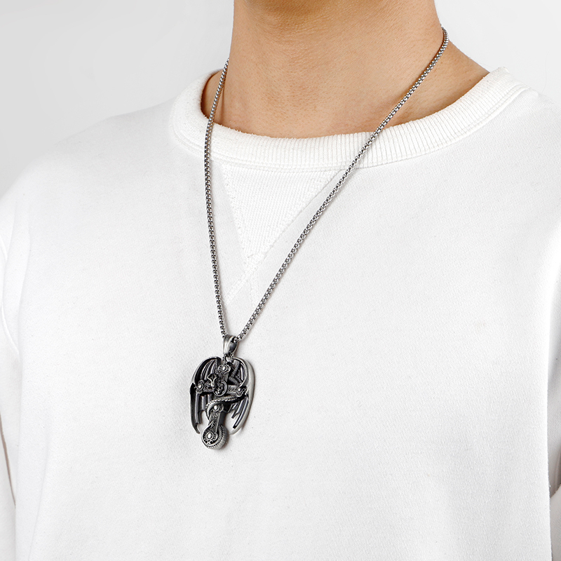 EVBEA Cross Dragon Wings Solid Pendant Necklace