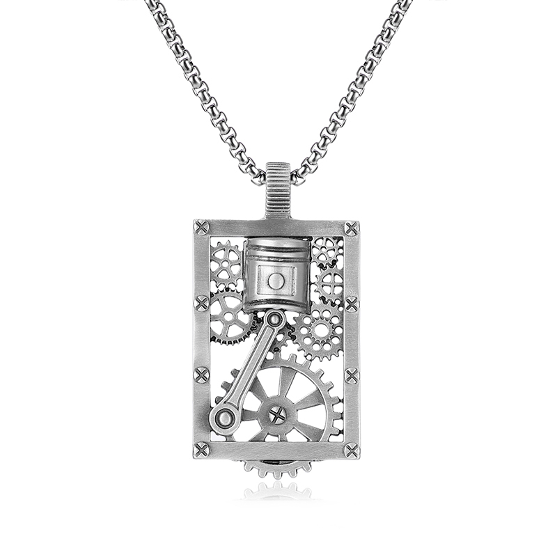EVBEA Steampunk Piston Gear Hollow Square Pendant Necklace