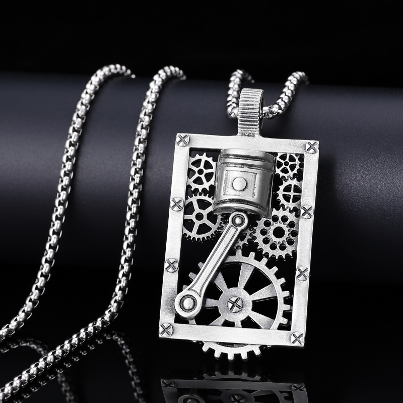 EVBEA Steam Peng Piston Gear Hollow Square Pendant Necklace