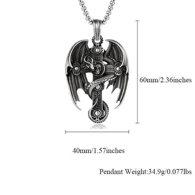 EVBEA Cross Dragon Wings Solid Pendant Necklace