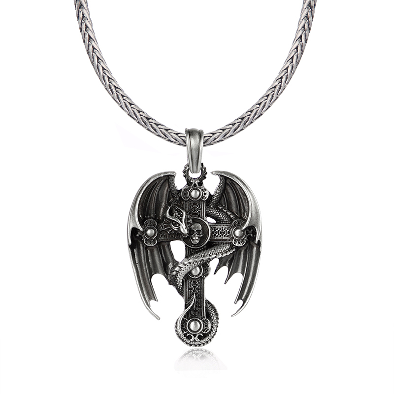 EVBEA Cross Dragon Wings Solid Pendant Necklace