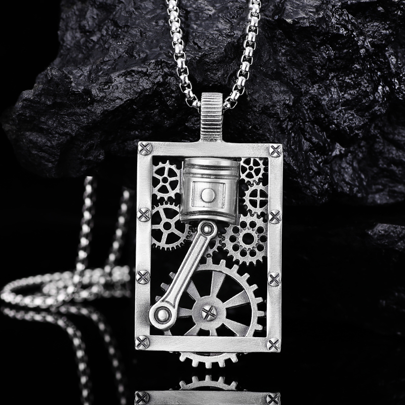EVBEA Steam Peng Piston Gear Hollow Square Pendant Necklace