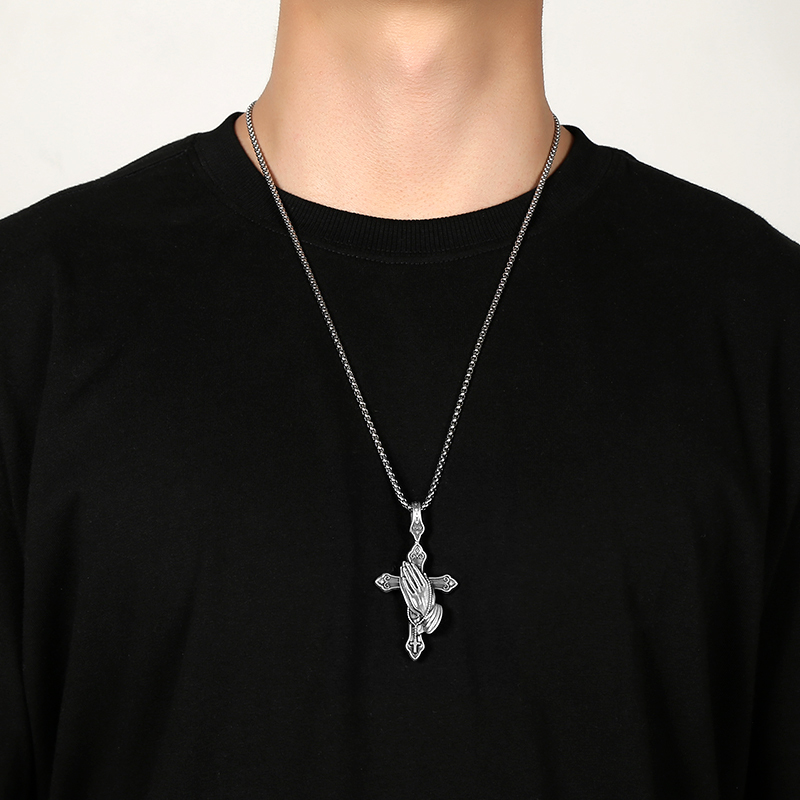 EVBEA Prayer Hand Cross Pendant Necklace