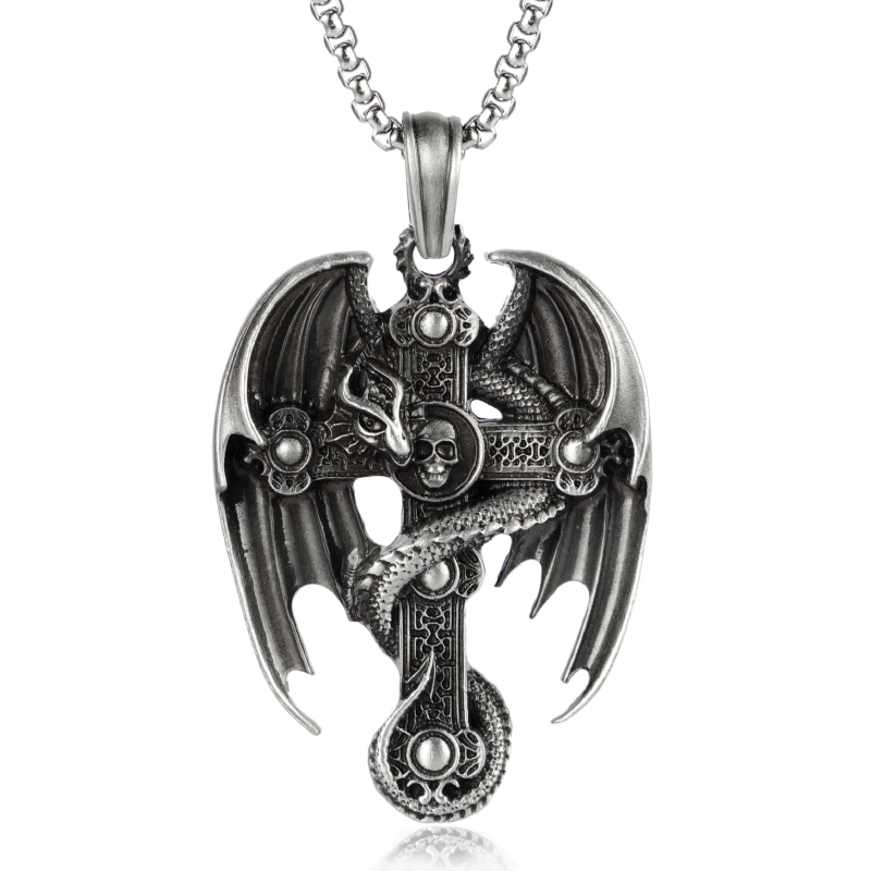 EVBEA Cross Dragon Wings Solid Pendant Necklace