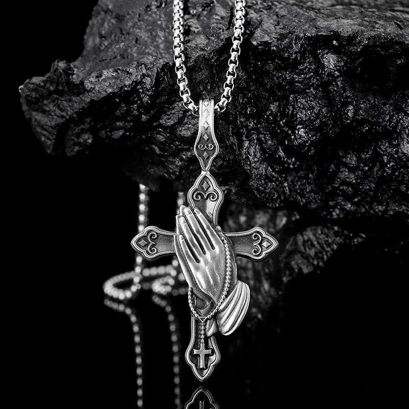 EVBEA Prayer Hand Cross Pendant Necklace