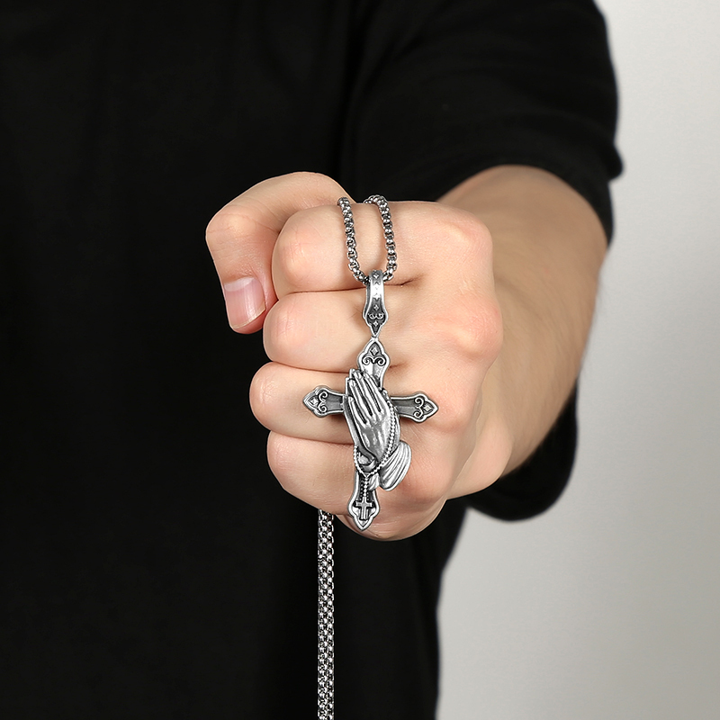 EVBEA Prayer Hand Cross Pendant Necklace