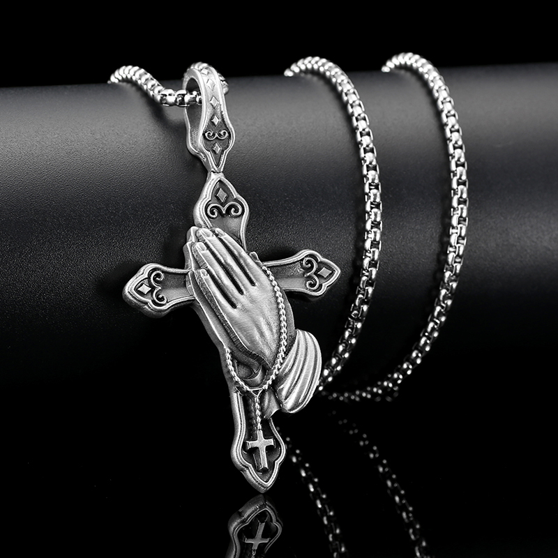 EVBEA Prayer Hand Cross Pendant Necklace