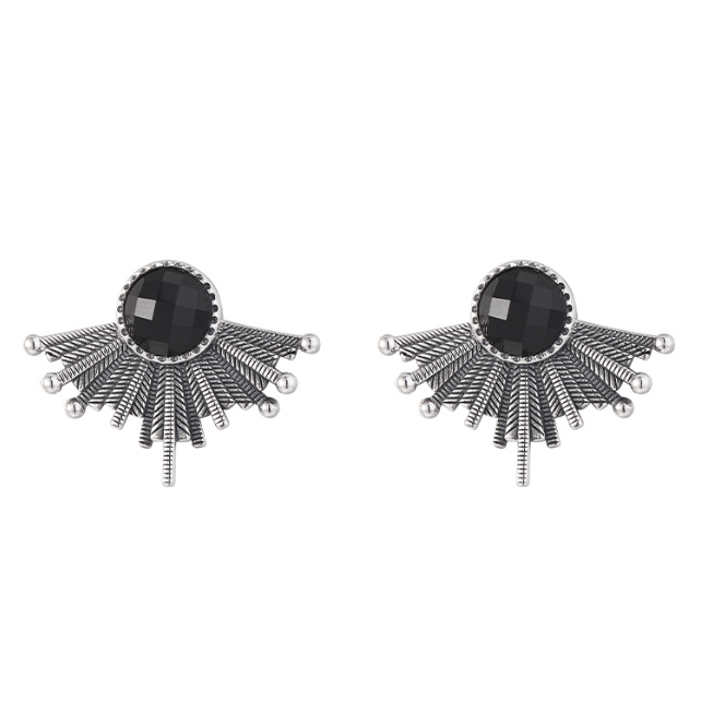 EVBEA Fan shaped geometric section black agate earrings