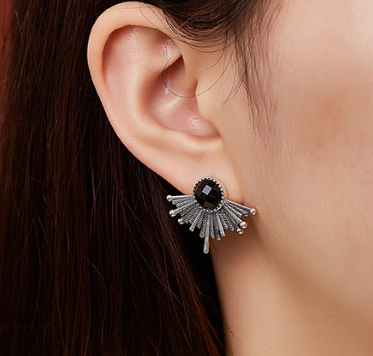 EVBEA Fan shaped geometric section black agate earrings