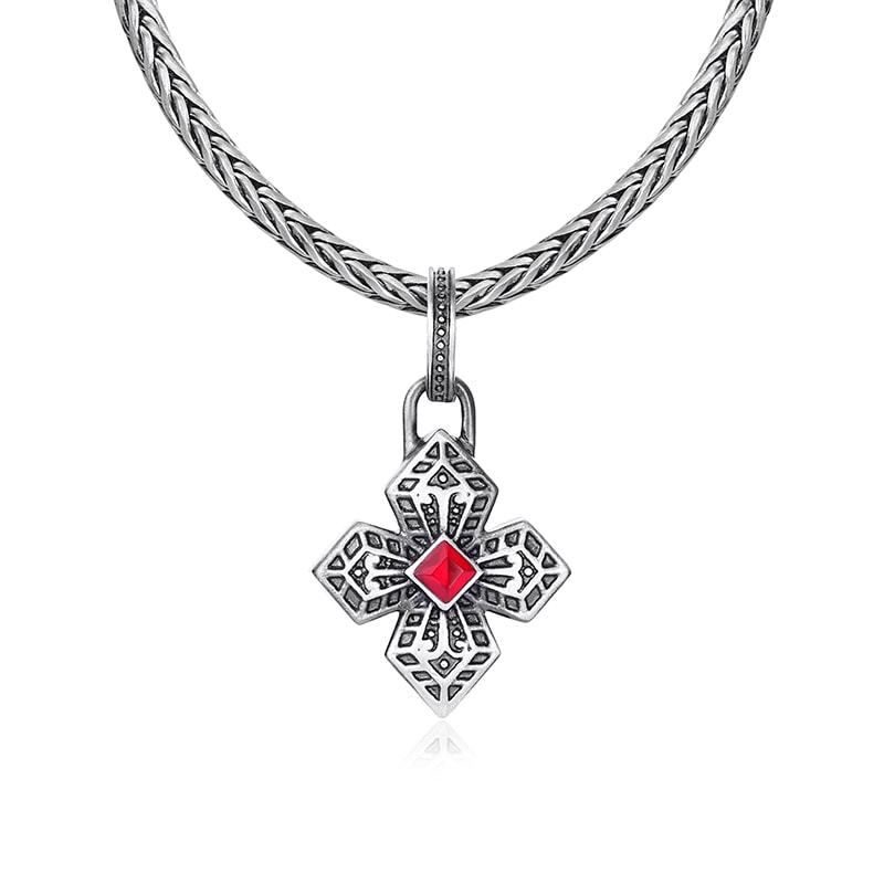 EVBEA Red Diamond Studded Cross Pendant Necklace