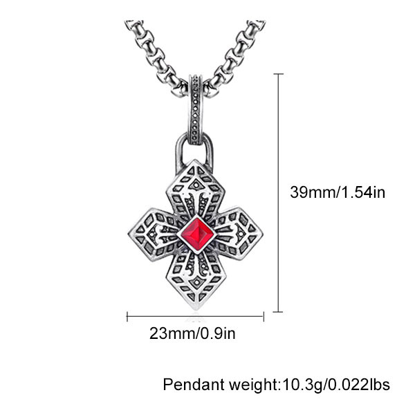 EVBEA Red Diamond Studded Cross Pendant Necklace