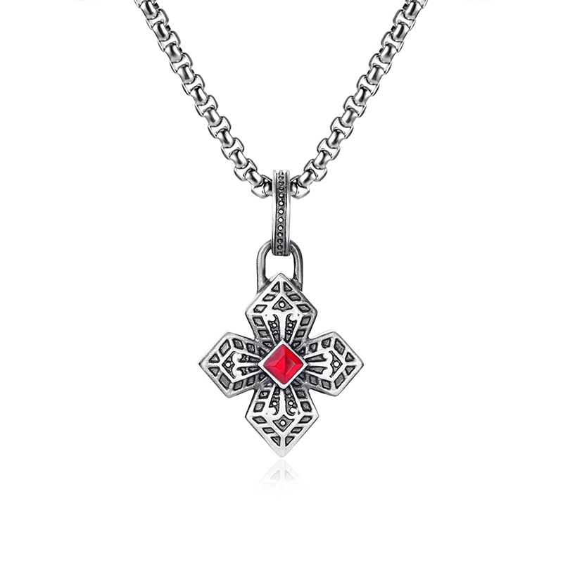 EVBEA Red Diamond Studded Cross Pendant Necklace