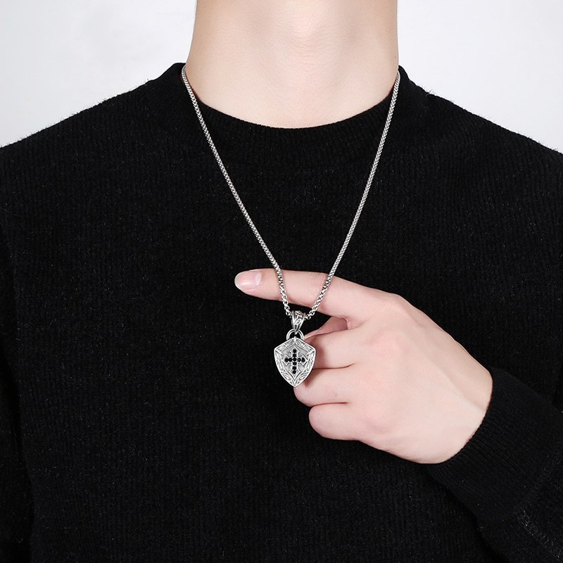 EVBEA Cross shield pendant Necklace