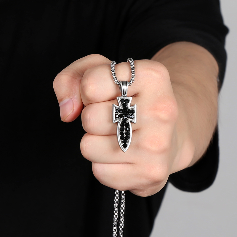 EVBEA Black Diamond Cross Necklace