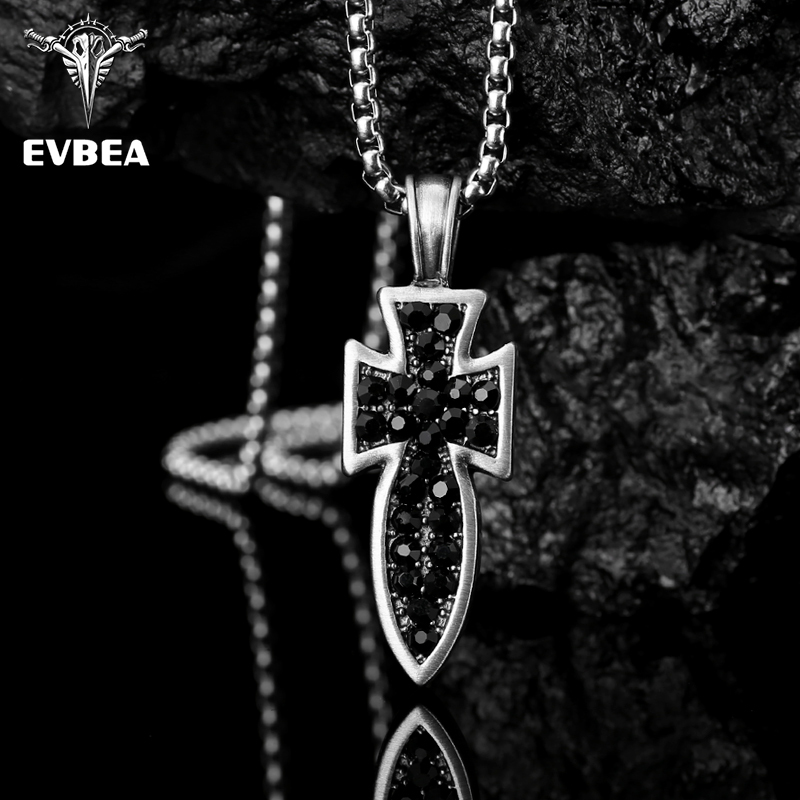 EVBEA Black Diamond Cross Necklace
