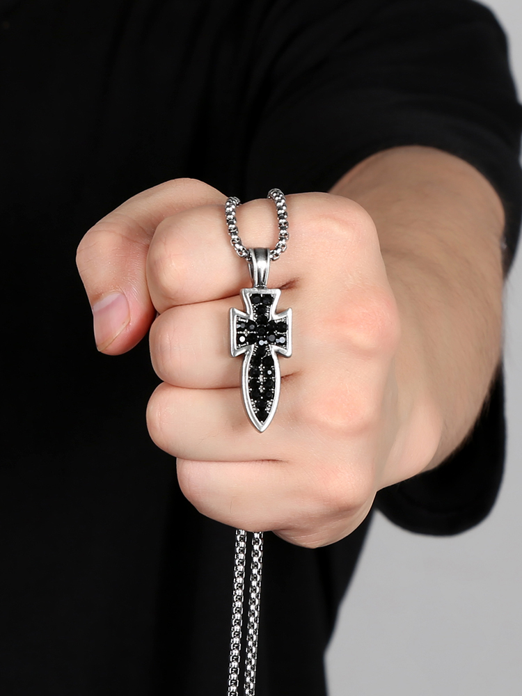 EVBEA Black Diamond Cross Necklace