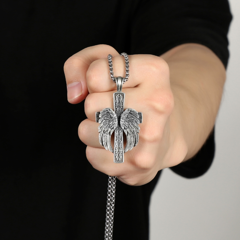EVBEA Angel Wing Cross Pendant Necklace