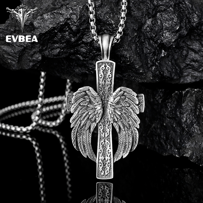EVBEA Angel Wing Cross Pendant Necklace