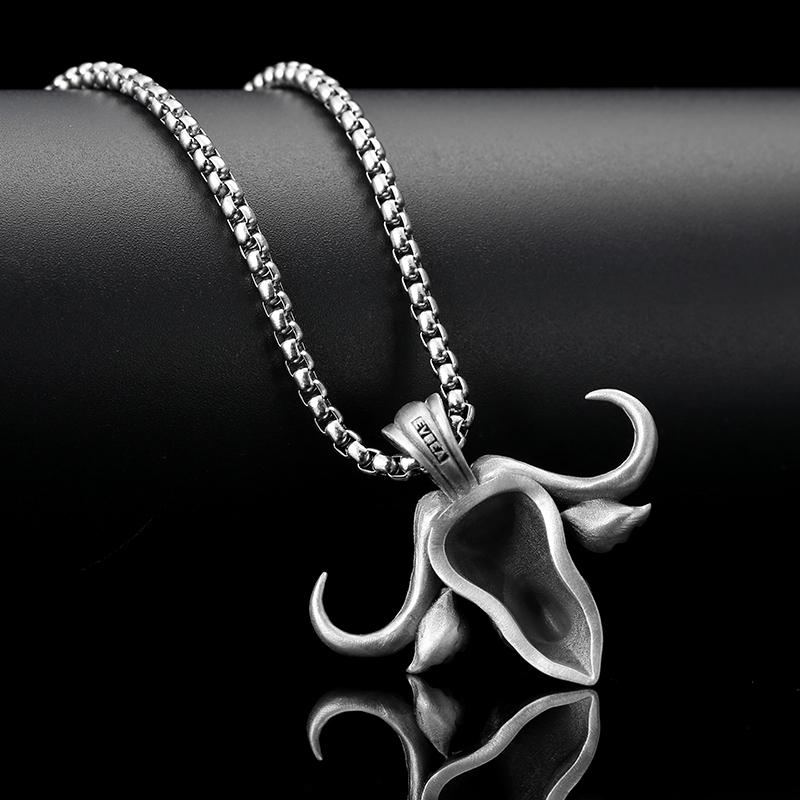 Solid Pewter Cape Buffalo Necklace | Wild Bull Head Pendant