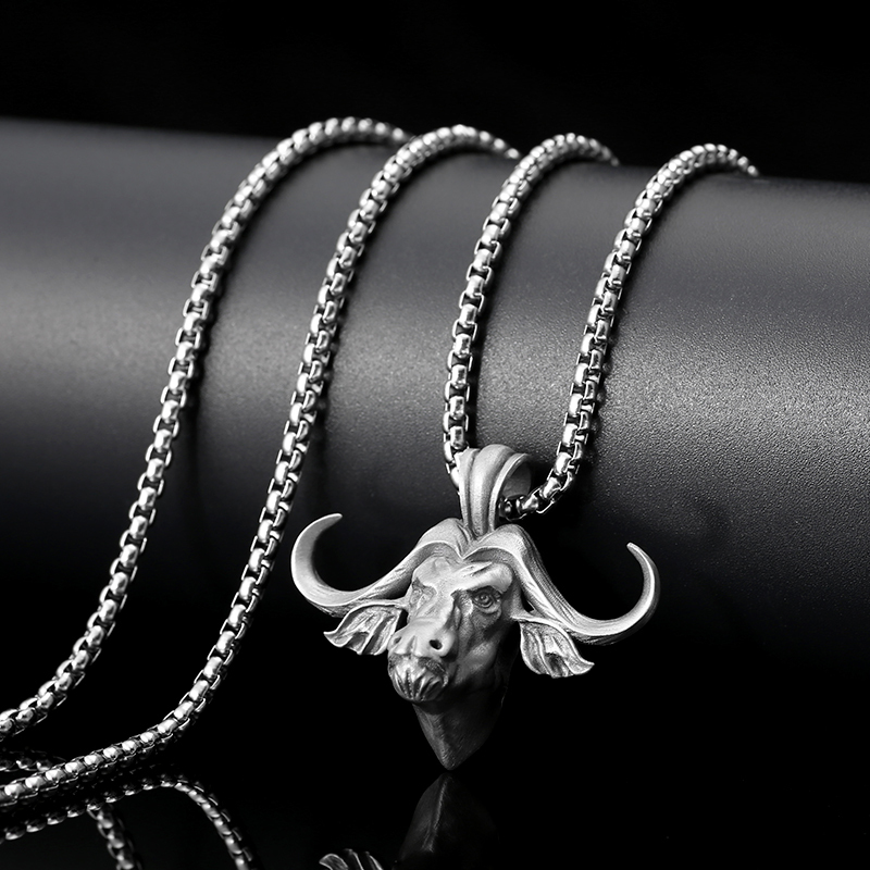 Solid Pewter Cape Buffalo Necklace | Wild Bull Head Pendant