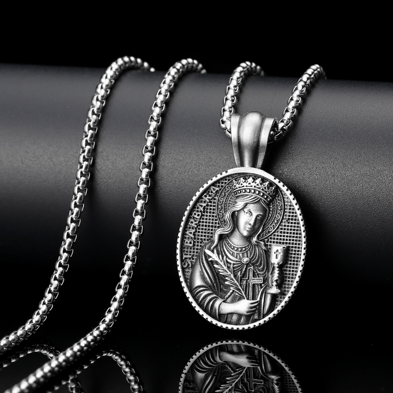 Solid Pewter Saint Barbara Necklace | Patron Saint Protection Pendant