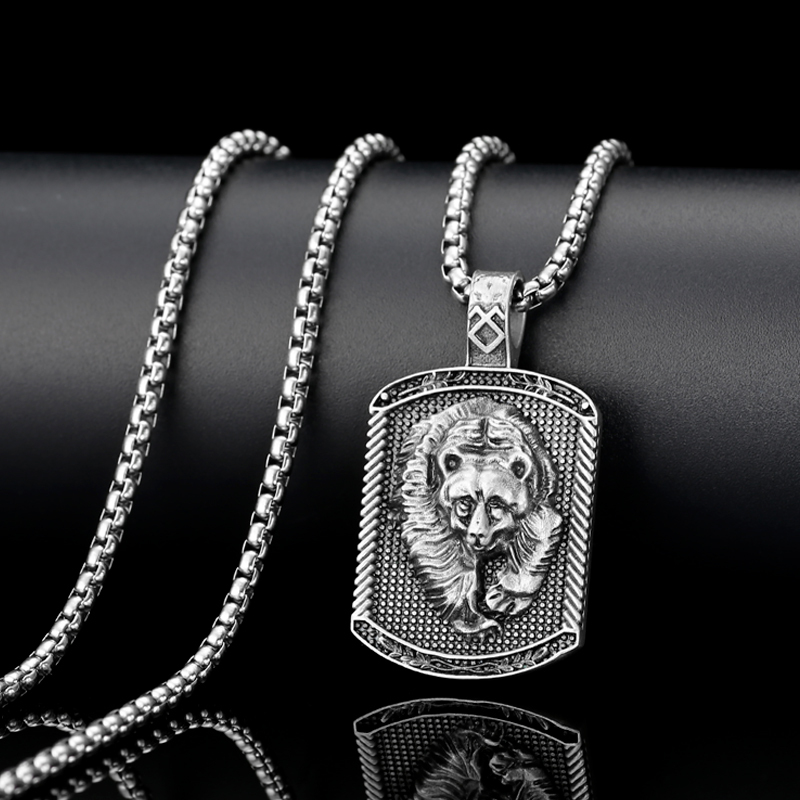Solid Pewter Viking Bear Necklace | Berserker Spirit Dog Tag Pendant