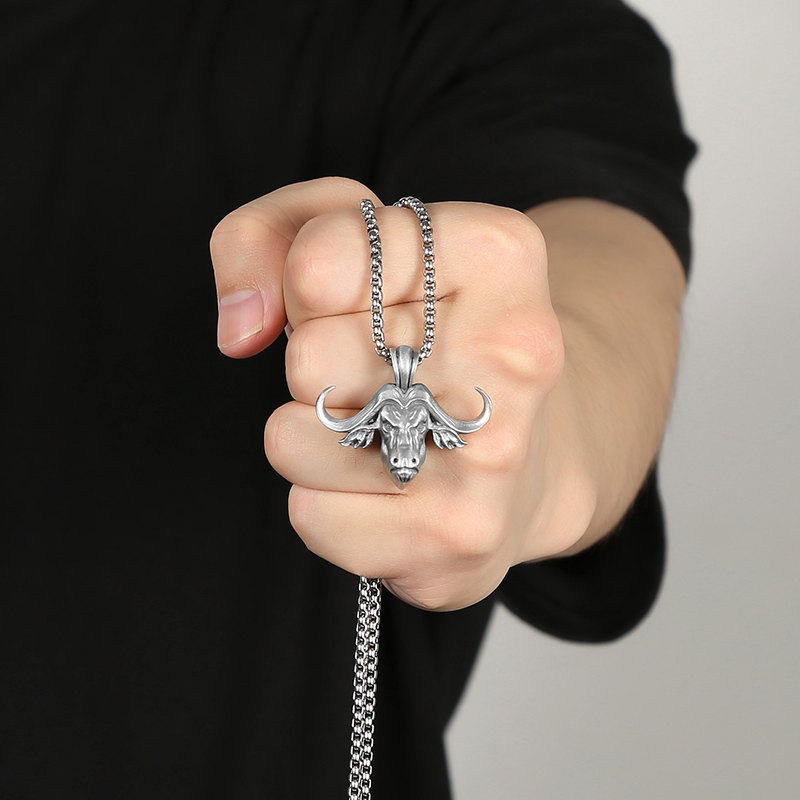 Solid Pewter Cape Buffalo Necklace | Wild Bull Head Pendant