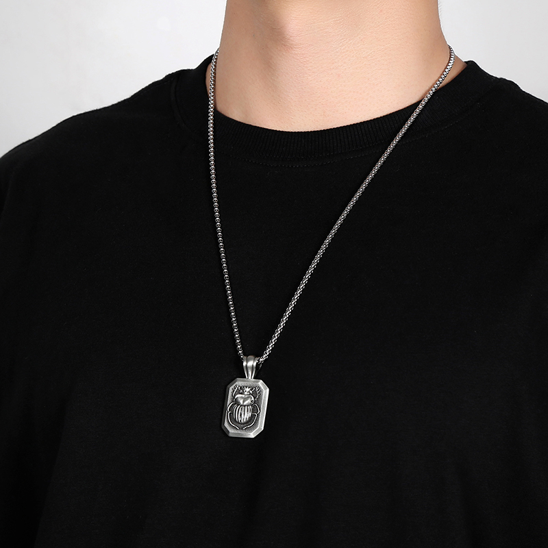 Solid Pewter Egyptian Scarab Beetle Necklace | Rebirth Amulet Pendant