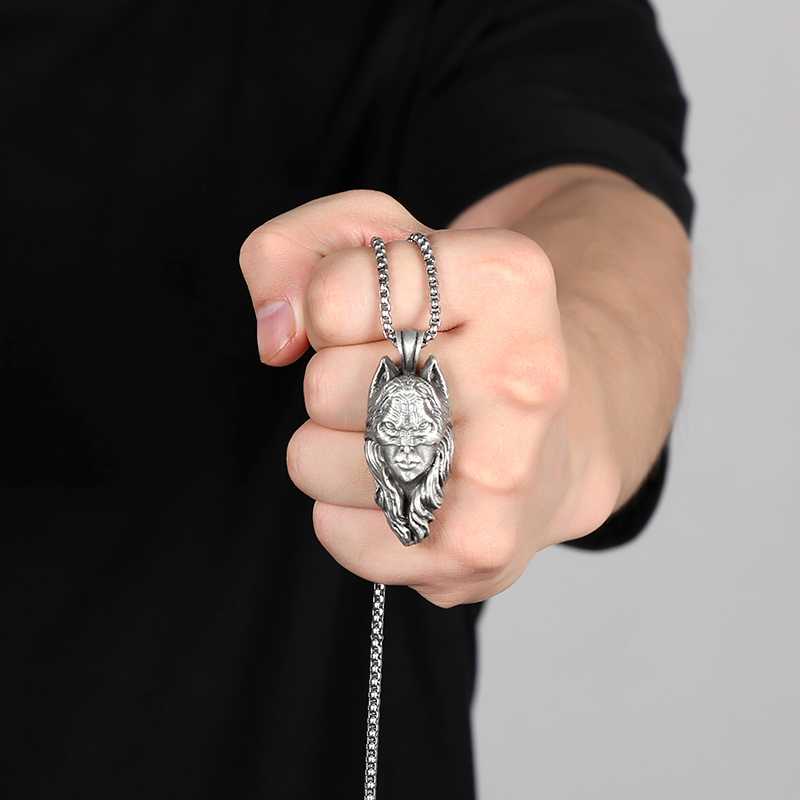 Solid Pewter Wild Spirit Goddess Necklace | Animal Headdress Pendant
