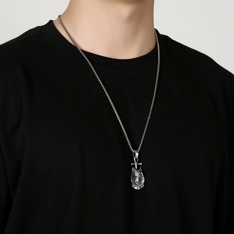 Solid Pewter Bastet Cat Goddess Necklace | Egyptian Ankh Pendant