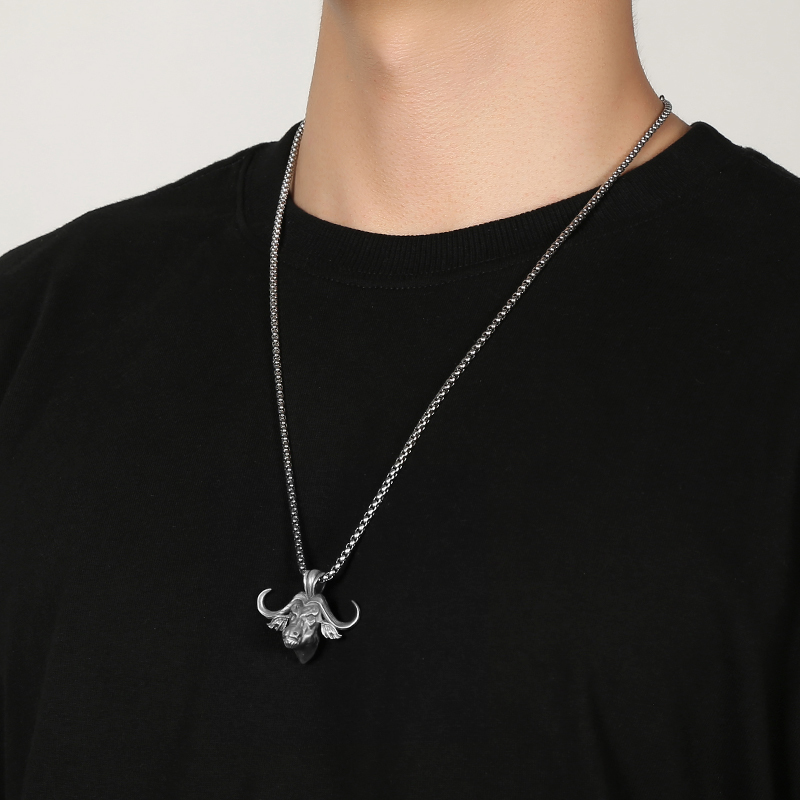 Solid Pewter Cape Buffalo Necklace | Wild Bull Head Pendant