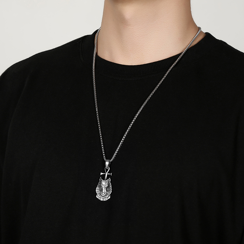 Solid Pewter Bastet Cat Goddess Necklace | Egyptian Ankh Pendant