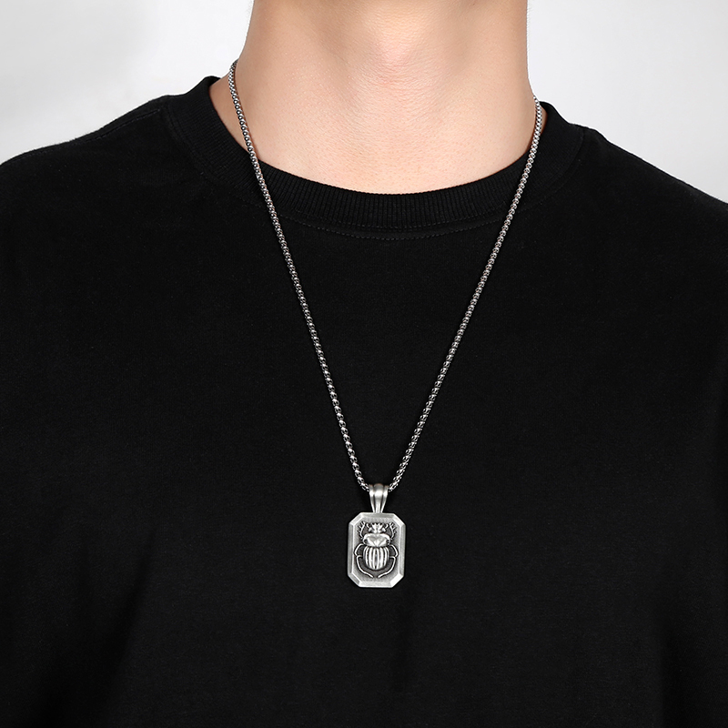 Solid Pewter Egyptian Scarab Beetle Necklace | Rebirth Amulet Pendant