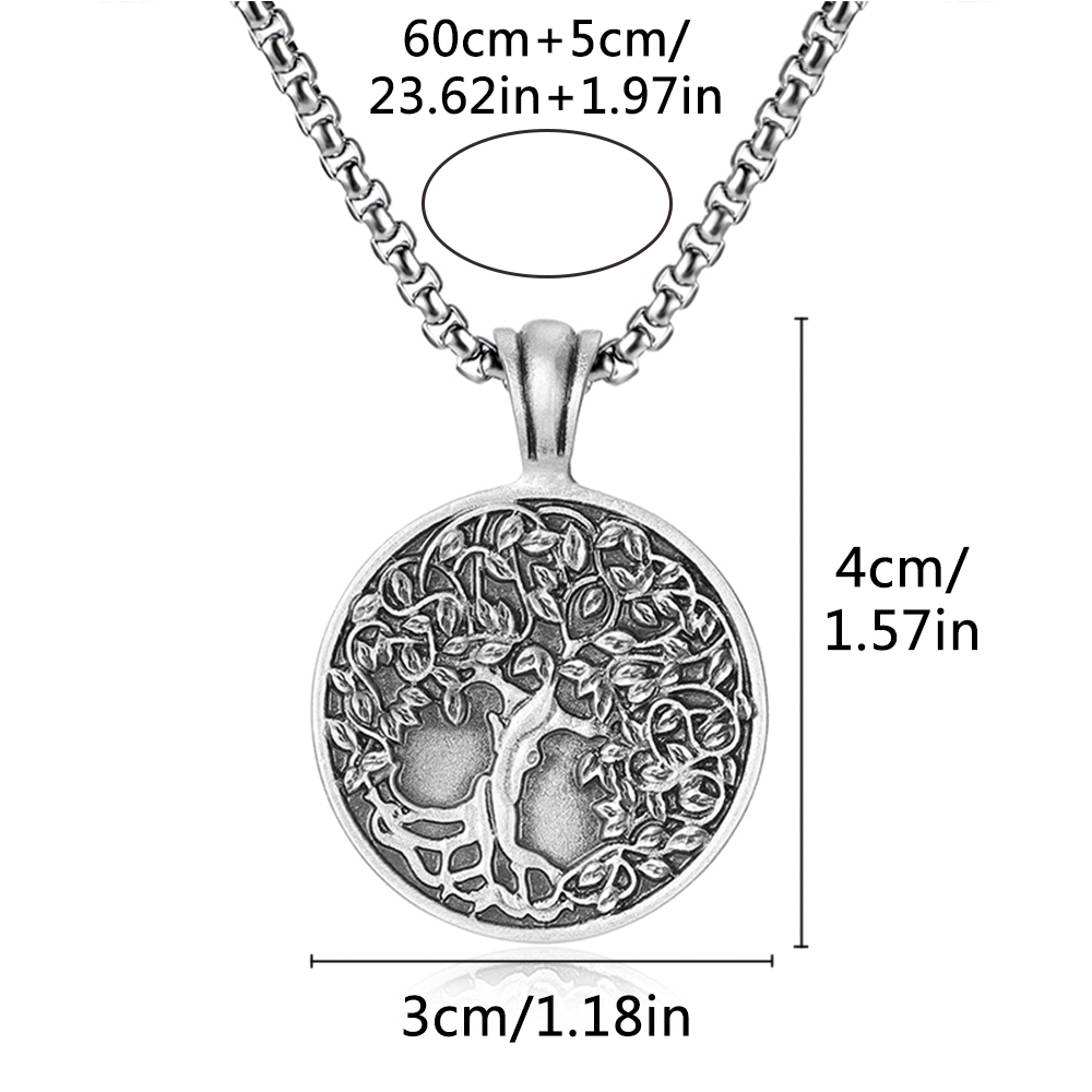 Solid lead-free pewter pendant featuring a highly detailed 3D relief of a Tree of Life with lush leaves and deep roots on a solid circular background