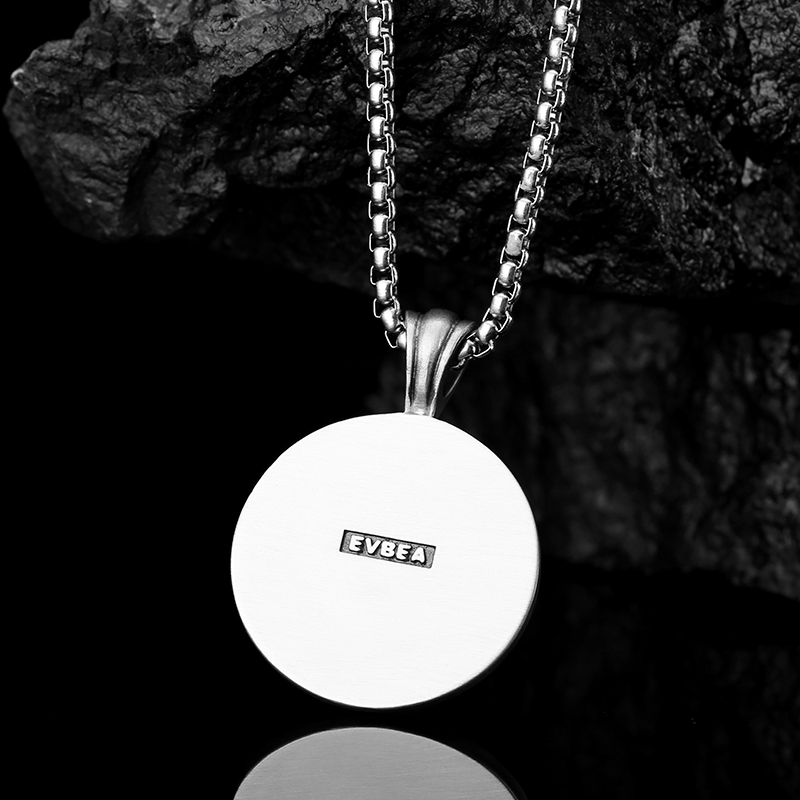 Solid lead-free pewter Greek mythology pendant featuring a 3D Medusa Gorgon head with snake hair enclosed in a classic Greek Key Meander border