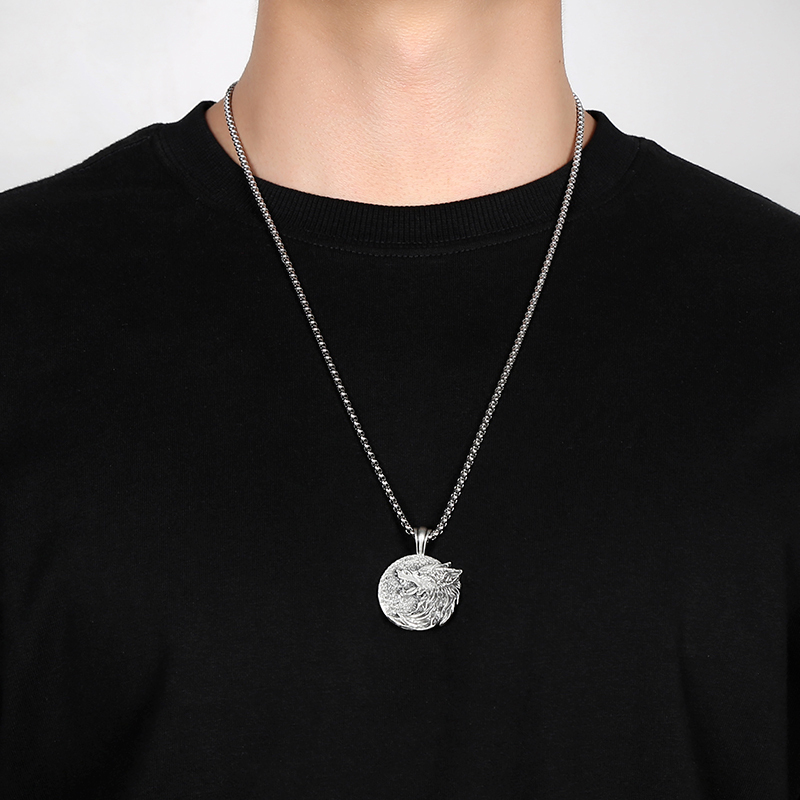 Solid Pewter Howling Wolf Moon Necklace | Lone Wolf Spirit Pendant