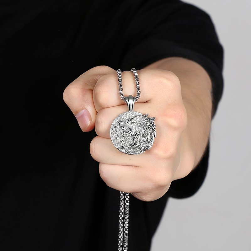 Solid Pewter Howling Wolf Moon Necklace | Lone Wolf Spirit Pendant