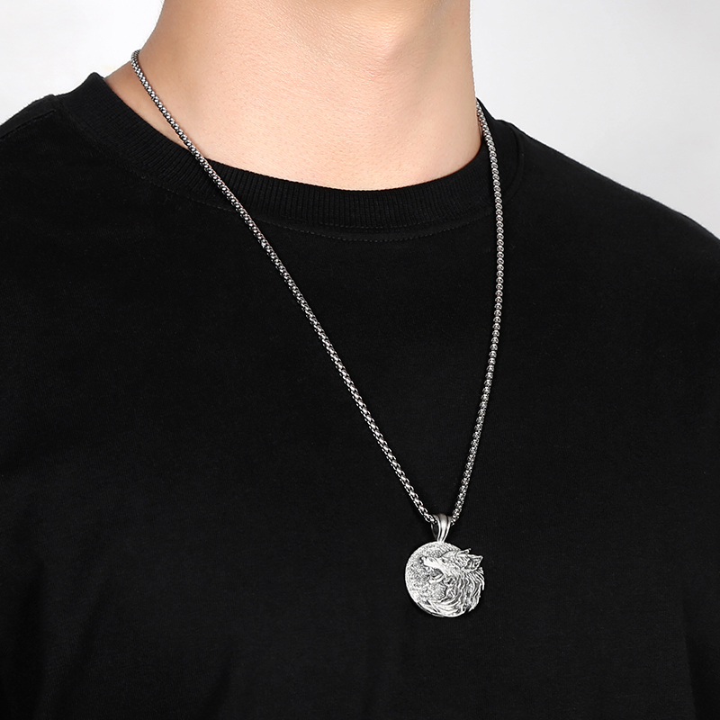 Solid Pewter Howling Wolf Moon Necklace | Lone Wolf Spirit Pendant