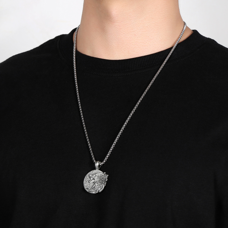 Solid Pewter Howling Wolf Moon Necklace | Lone Wolf Spirit Pendant