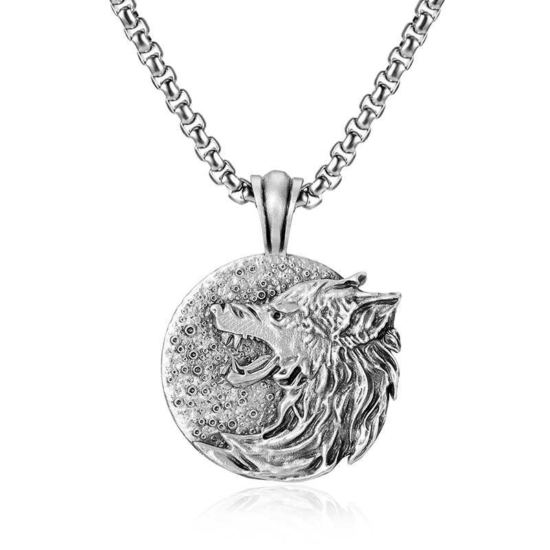 Solid Pewter Howling Wolf Moon Necklace | Lone Wolf Spirit Pendant