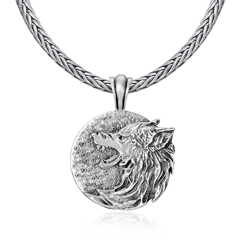 Solid Pewter Howling Wolf Moon Necklace | Lone Wolf Spirit Pendant