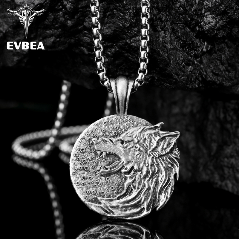 Solid Pewter Howling Wolf Moon Necklace | Lone Wolf Spirit Pendant