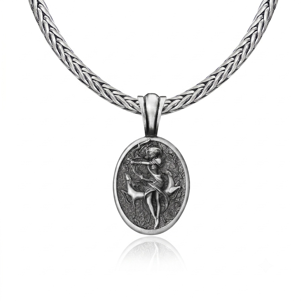 Solid Pewter Artemis Goddess Necklace | Diana The Huntress Pendant