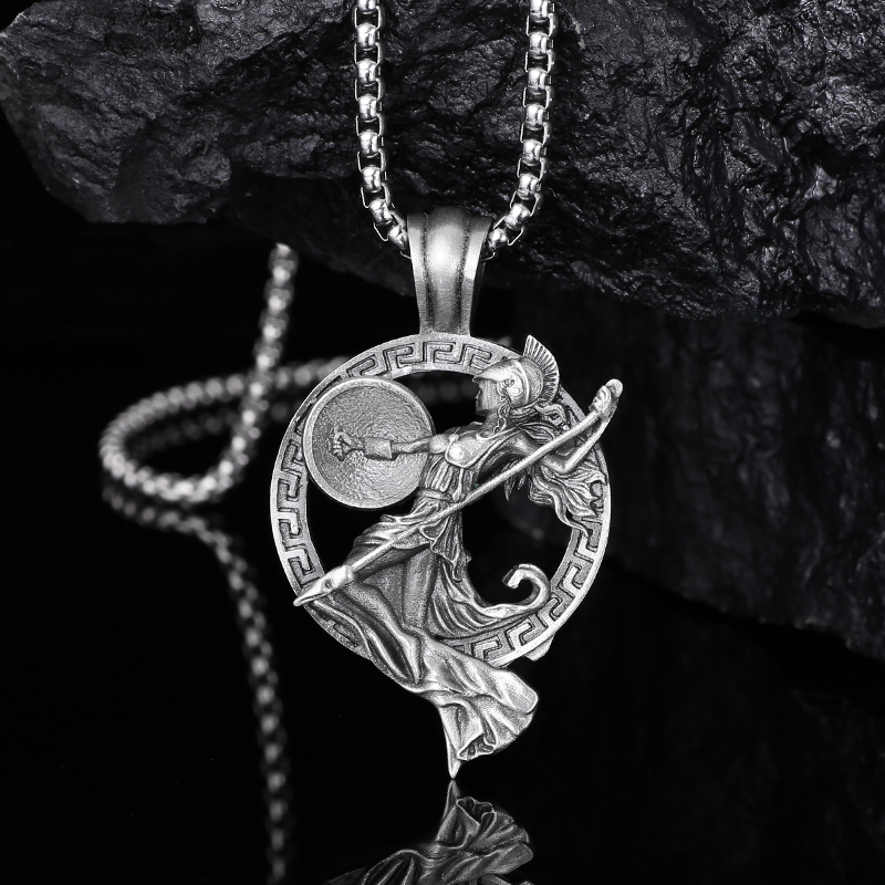 Solid Pewter Athena Goddess Necklace | Greek Warrior Wisdom Pendant