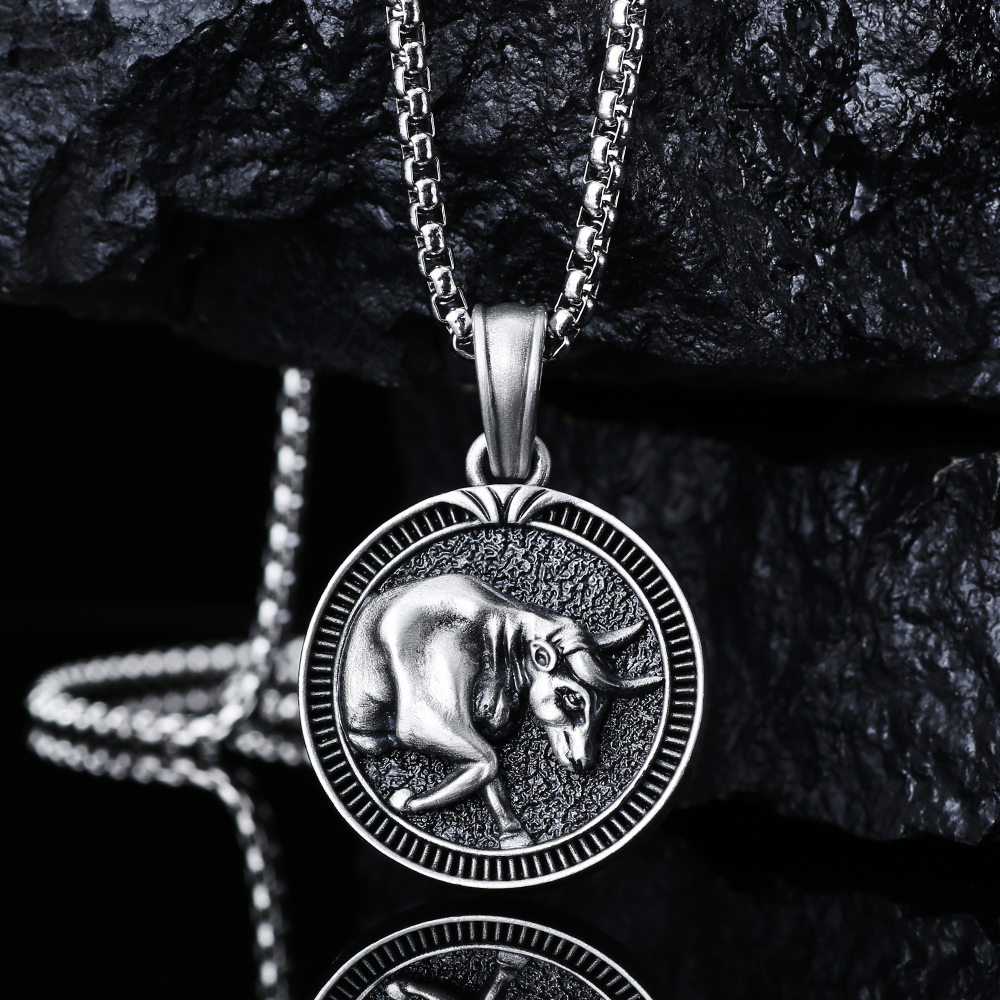 Solid Pewter Charging Bull Necklace | Taurus Zodiac Pendant
